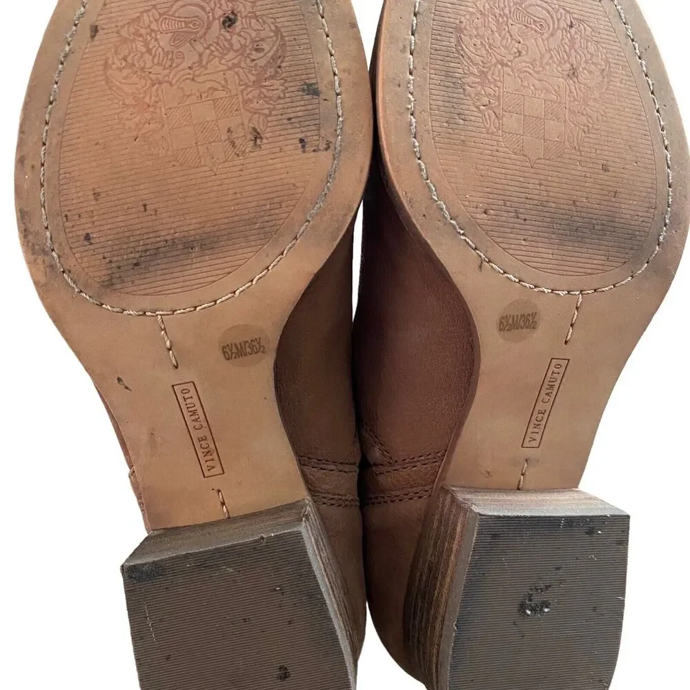 Vince Camuto 6.5 Carlal Ankle Booties Brown Leather Block Heel Boots